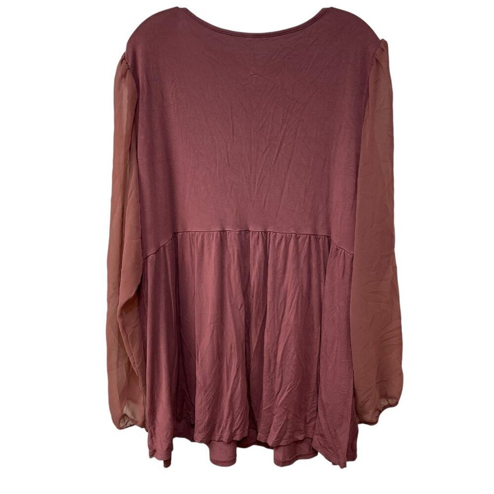 Torrid Babydoll Fabric Mix Super Soft Balloon Chiffon Sleeve Top Mauve Pink 4X - Picture 8 of 11